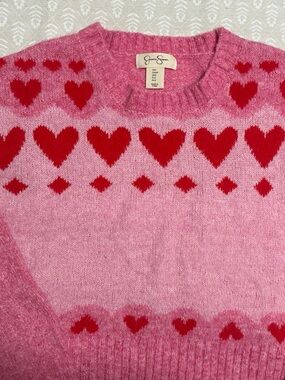 Jessica Simpson Pink Sweater with Red Heart Pattern